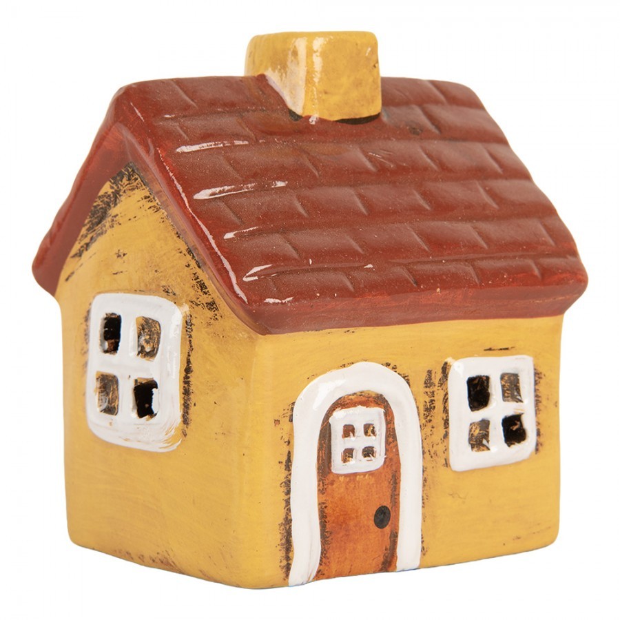 Žlutý keramický svícen na čajovou svíčku domek Village - 8*7*10 cm