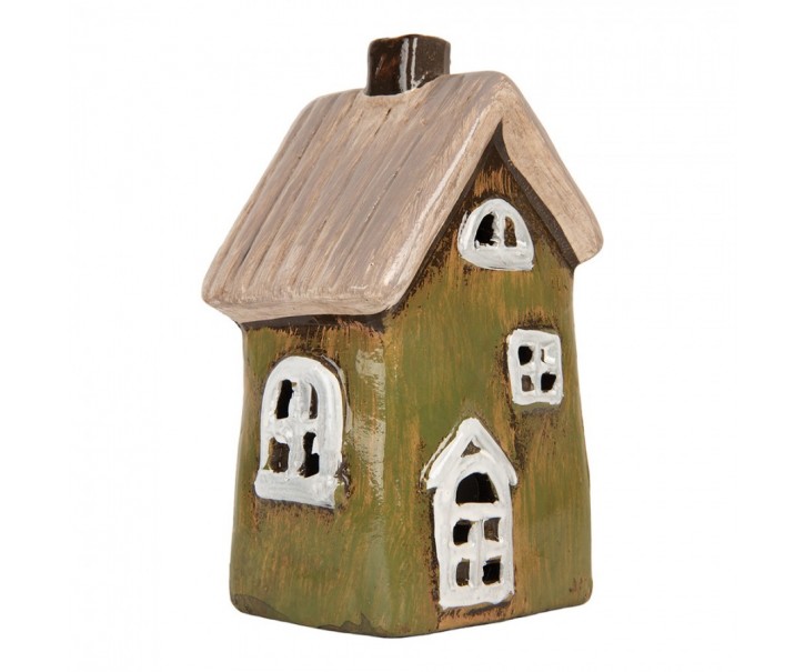 Zelený keramický svícen na čajovou svíčku domek Village - 9*7*16 cm Clayre & Eef