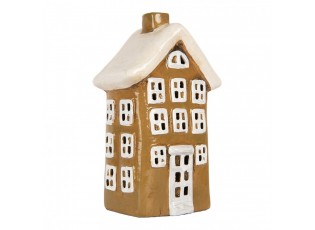 Hnědý keramický svícen na čajovou svíčku domek Village - 12*8*20 cm