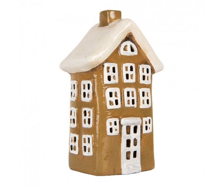 Hnědý keramický svícen na čajovou svíčku domek Village - 12*8*20 cm Clayre & Eef