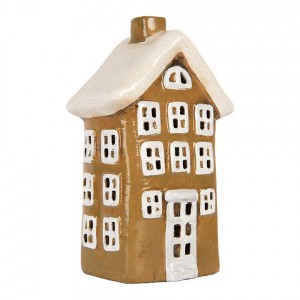 Hnědý keramický svícen na čajovou svíčku domek Village - 12*8*20 cm