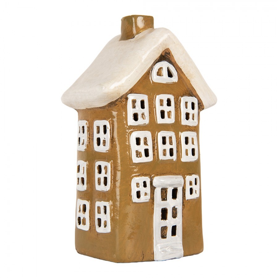 Hnědý keramický svícen na čajovou svíčku domek Village - 12*8*20 cm