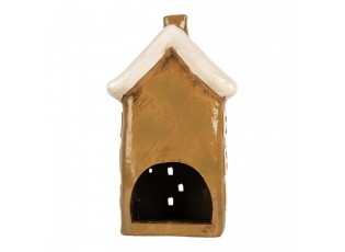 Hnědý keramický svícen na čajovou svíčku domek Village - 12*8*20 cm