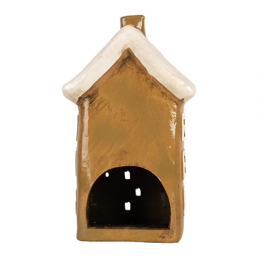 Hnědý keramický svícen na čajovou svíčku domek Village - 12*8*20 cm