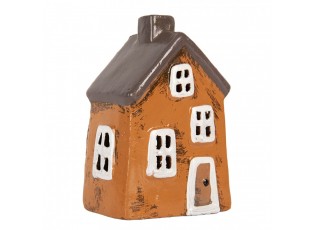 Oranžový keramický svícen na čajovou svíčku domek Village - 9*7*12 cm