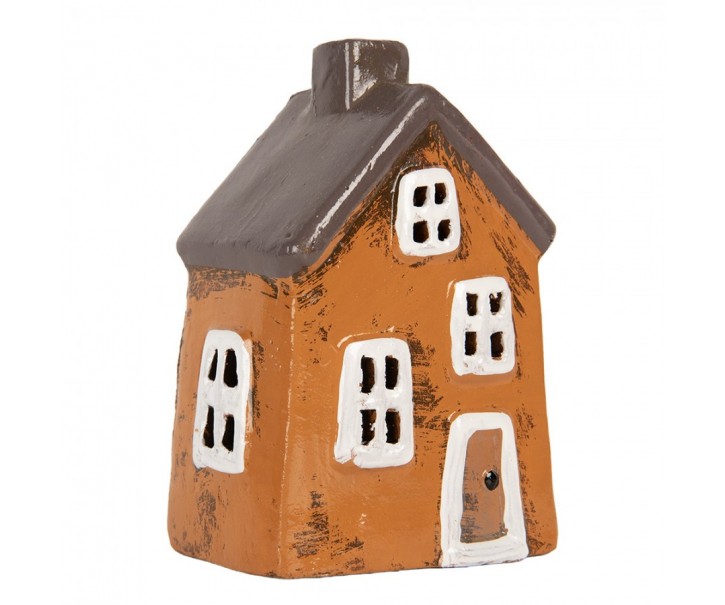 Oranžový keramický svícen na čajovou svíčku domek Village - 9*7*12 cm Clayre & Eef