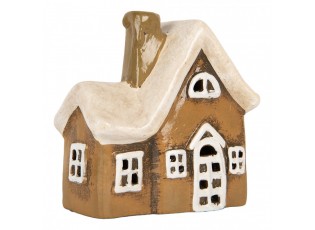 Hnědý keramický svícen na čajovou svíčku domek Village - 13*7*13 cm
