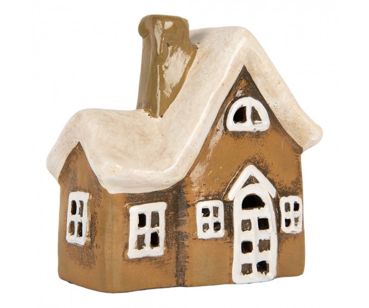 Hnědý keramický svícen na čajovou svíčku domek Village - 13*7*13 cm Clayre & Eef