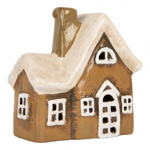 Hnědý keramický svícen na čajovou svíčku domek Village - 13*7*13 cm