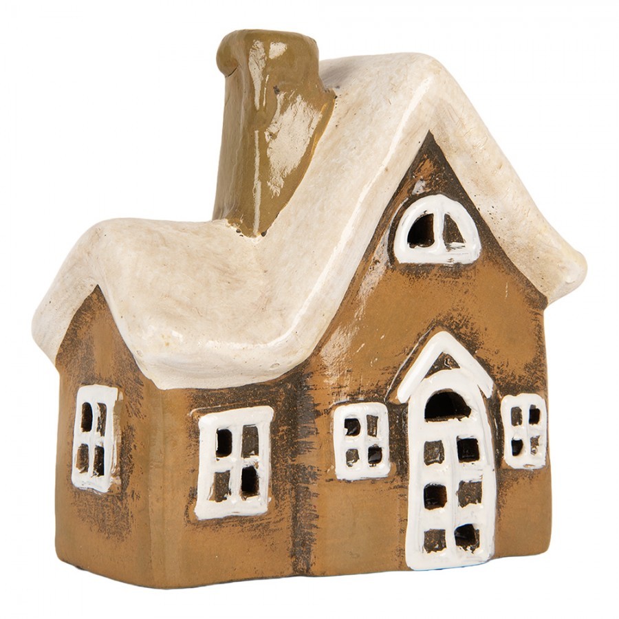 Hnědý keramický svícen na čajovou svíčku domek Village - 13*7*13 cm