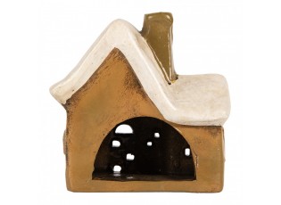 Hnědý keramický svícen na čajovou svíčku domek Village - 13*7*13 cm