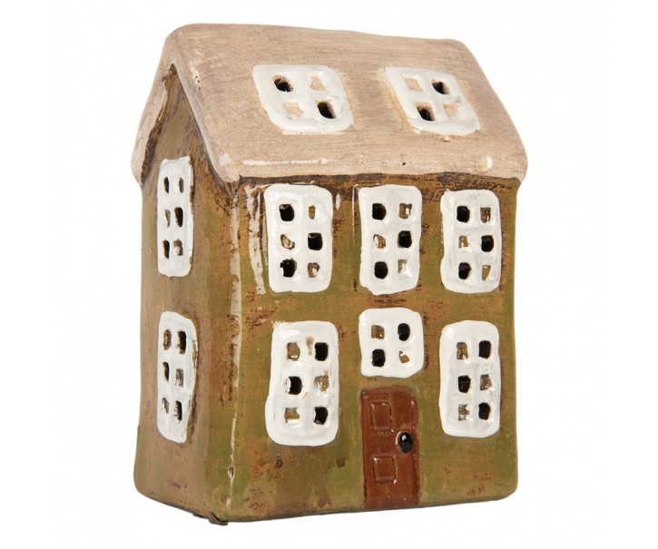 Zelený keramický svícen na čajovou svíčku domek Village - 10*7*14 cm Clayre & Eef