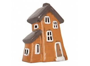 Oranžový keramický svícen na čajovou svíčku domek Village - 16*11*20 cm