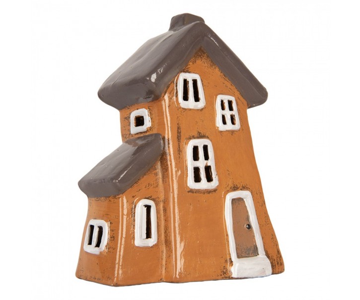Oranžový keramický svícen na čajovou svíčku domek Village - 16*11*20 cm Clayre & Eef