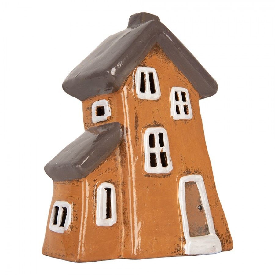 Oranžový keramický svícen na čajovou svíčku domek Village - 16*11*20 cm