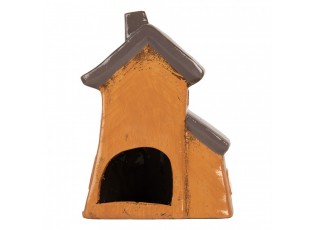 Oranžový keramický svícen na čajovou svíčku domek Village - 16*11*20 cm