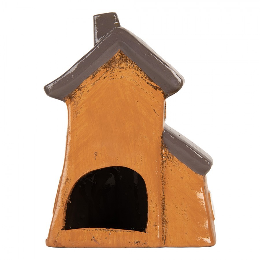 Oranžový keramický svícen na čajovou svíčku domek Village - 16*11*20 cm
