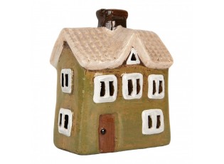 Zelený keramický svícen na čajovou svíčku domek Village - 11*7*13 cm