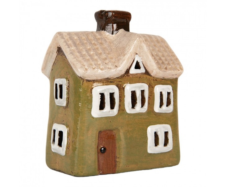 Zelený keramický svícen na čajovou svíčku domek Village - 11*7*13 cm Clayre & Eef