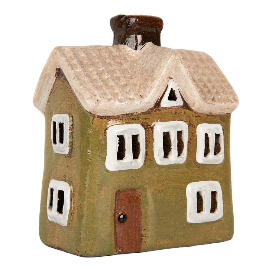 Zelený keramický svícen na čajovou svíčku domek Village - 11*7*13 cm