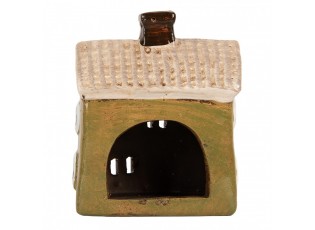 Zelený keramický svícen na čajovou svíčku domek Village - 11*7*13 cm