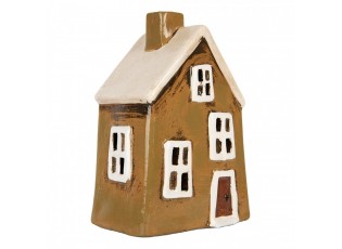 Hnědý keramický svícen na čajovou svíčku domek Village - 12*8*17 cm