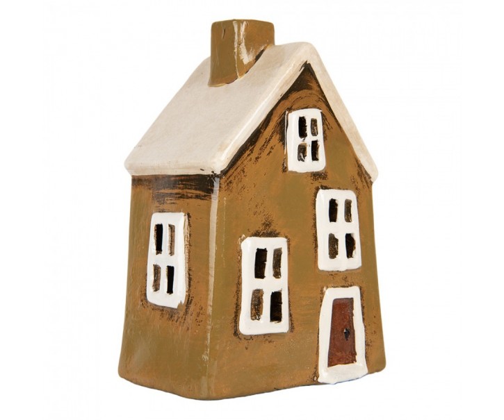Hnědý keramický svícen na čajovou svíčku domek Village - 12*8*17 cm Clayre & Eef