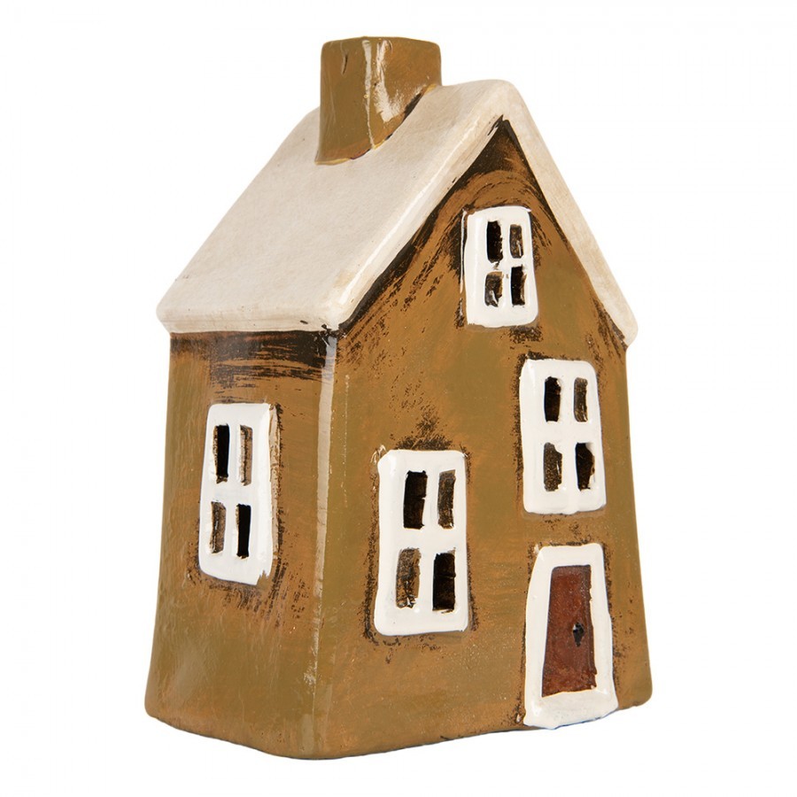 Hnědý keramický svícen na čajovou svíčku domek Village - 12*8*17 cm