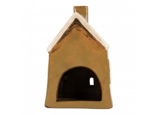 Hnědý keramický svícen na čajovou svíčku domek Village - 12*8*17 cm