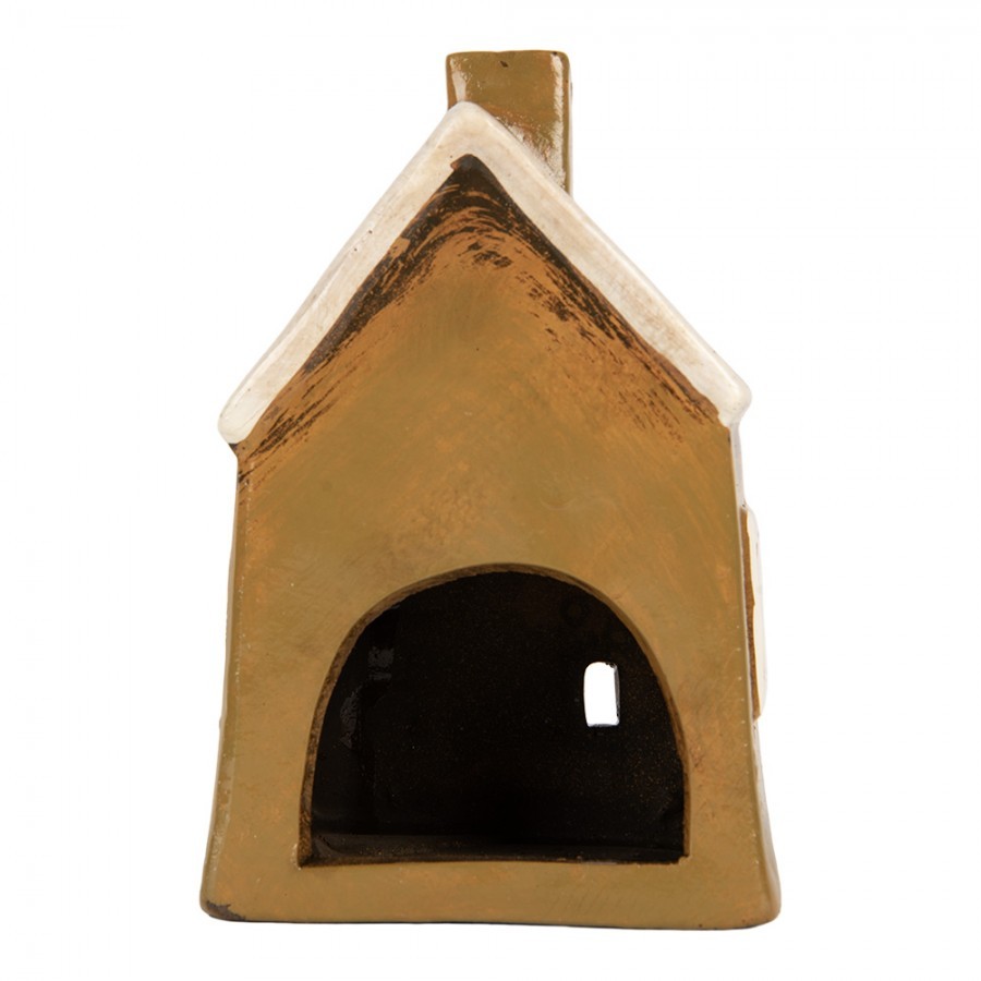 Hnědý keramický svícen na čajovou svíčku domek Village - 12*8*17 cm