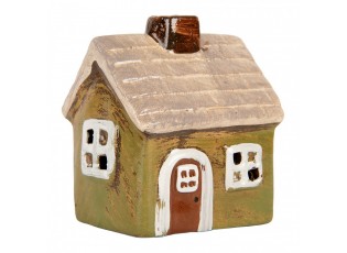 Zelený keramický svícen na čajovou svíčku domek Village - 8*7*10 cm