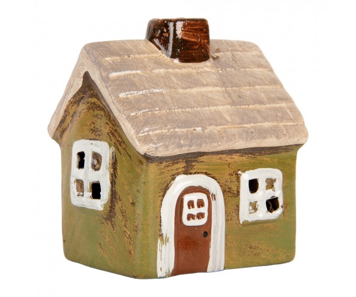 Zelený keramický svícen na čajovou svíčku domek Village - 8*7*10 cm Clayre & Eef