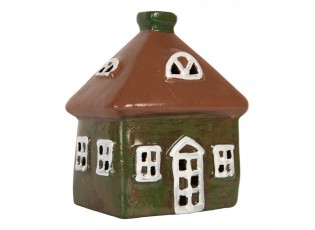 Zelený keramický svícen na čajovou svíčku domek Village - 12*9*14 cm