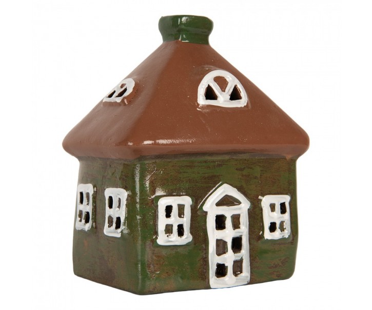 Zelený keramický svícen na čajovou svíčku domek Village - 12*9*14 cm Clayre & Eef