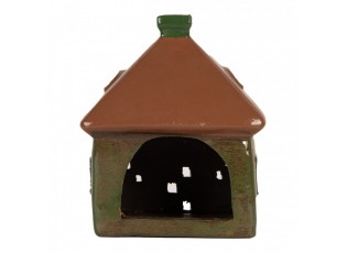 Zelený keramický svícen na čajovou svíčku domek Village - 12*9*14 cm