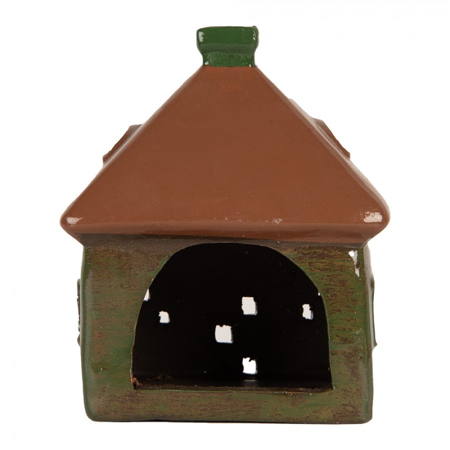 Zelený keramický svícen na čajovou svíčku domek Village - 12*9*14 cm