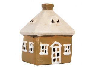 Hnědý keramický svícen na čajovou svíčku domek Village - 12*9*14 cm