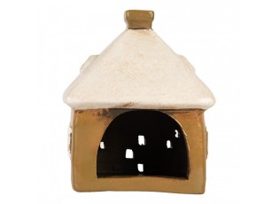 Hnědý keramický svícen na čajovou svíčku domek Village - 12*9*14 cm