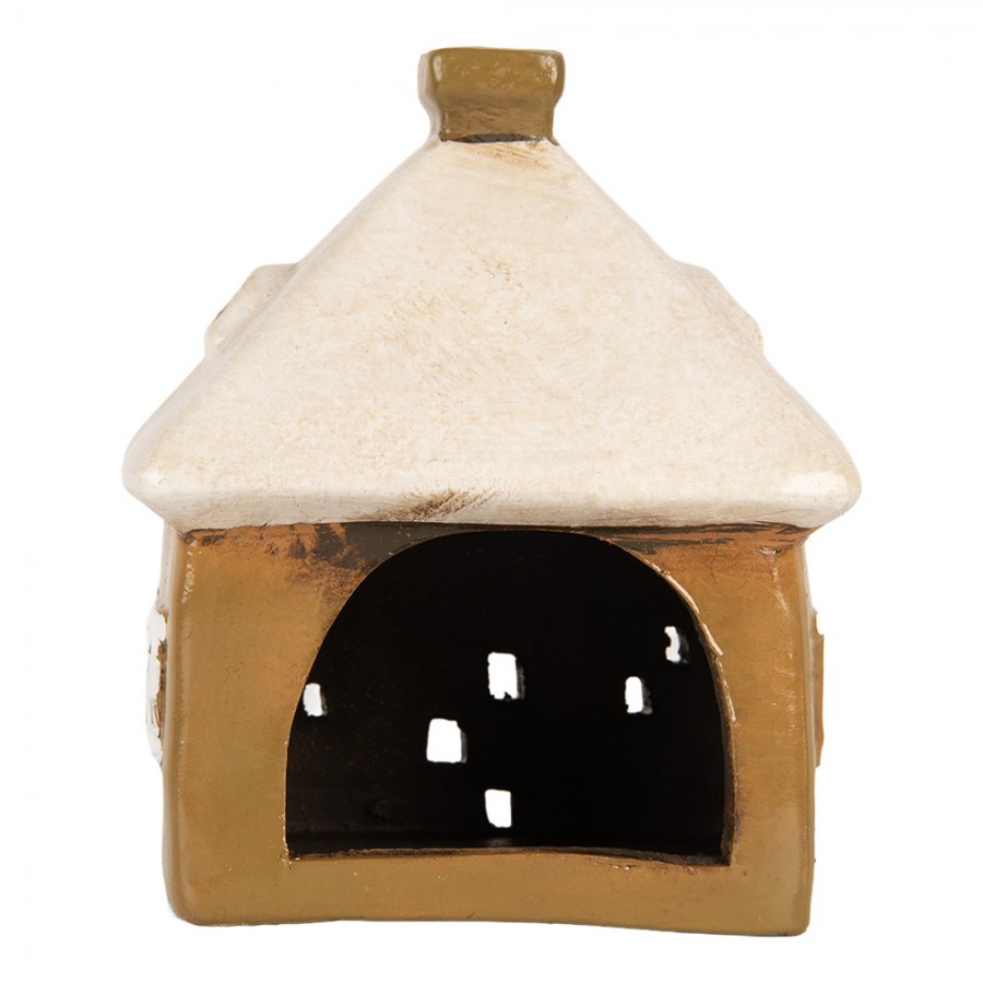Hnědý keramický svícen na čajovou svíčku domek Village - 12*9*14 cm