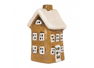 Hnědý keramický svícen na čajovou svíčku domek Village - 8*7*15 cm