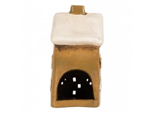 Hnědý keramický svícen na čajovou svíčku domek Village - 8*7*15 cm
