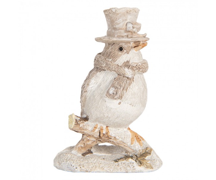 Béžová antik dekorace ptáček na větvičce - 5*3*8 cm Clayre & Eef