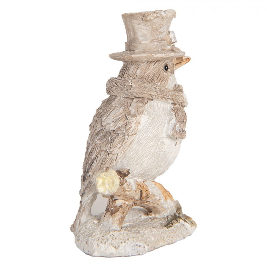 Béžová antik dekorace ptáček na větvičce - 5*3*8 cm