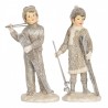 Šedá dekorace dívka a chlapec s lyžemi - 8*7*15 cm