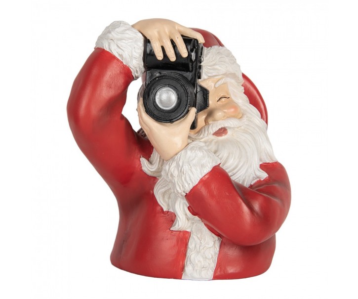 Christmas Decoration Figurine Santa Claus 21x17x22 Cm Red Plastic Camera - 21.0 cm Clayre & Eef