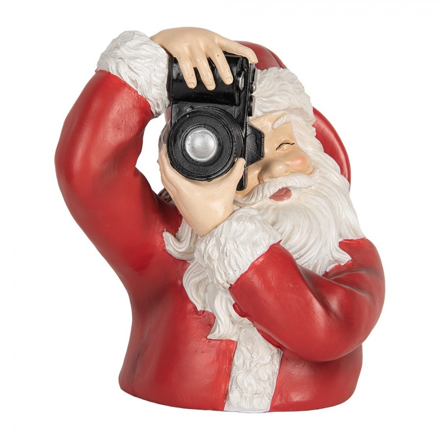 Christmas Decoration Figurine Santa Claus 21x17x22 Cm Red Plastic Camera - 21.0 cm