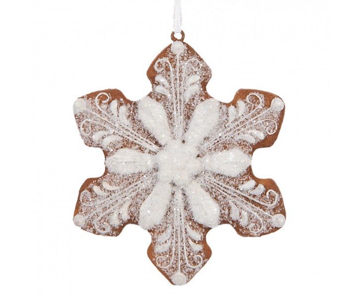 Závěsná dekorace perníková vločka Frosted Ginger - 9*1*10 cm Clayre & Eef