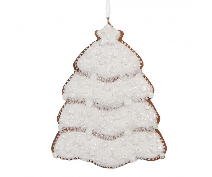 Závěsná dekorace zasněžený perníkový stromeček Frosted Ginger - 8*1*10 cm Clayre & Eef