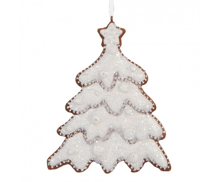 Závěsná dekorace zasněžený perníkový stromeček Frosted Ginger - 9*1*10 cm Clayre & Eef