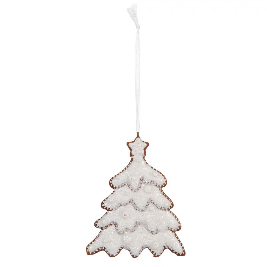 Závěsná dekorace zasněžený perníkový stromeček Frosted Ginger - 9*1*10 cm 